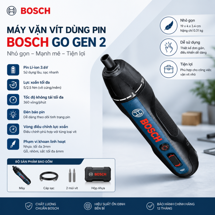Máy vặn vít dùng pin Bosch Go Gen 2